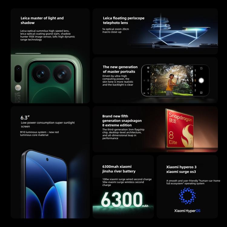 Xiaomi 17 Pro, 16GB+1TB, 3D Ultrasonic Fingerprint, 6.3 inch Xiaomi HyperOS 3 Snapdragon 8 Elite Gen 5 Octa Core, NFC, Network: 5G