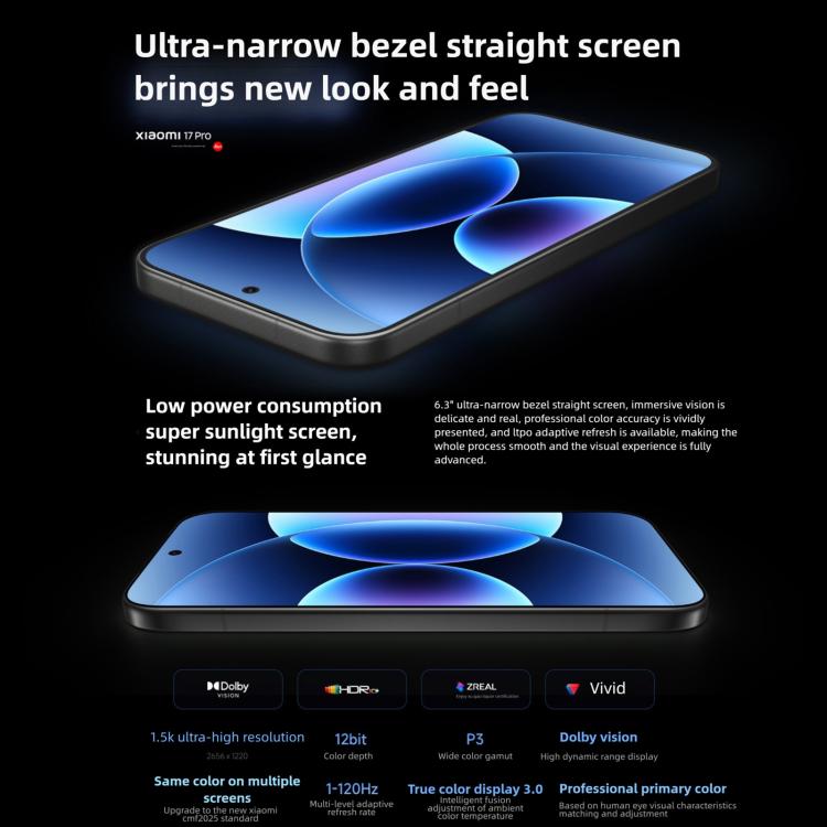 Xiaomi 17 Pro, 16GB+512GB, 3D Ultrasonic Fingerprint, 6.3 inch Xiaomi HyperOS 3 Snapdragon 8 Elite Gen 5 Octa Core, NFC, Network: 5G