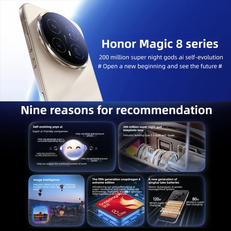 Honor Magic8 Pro, 12GB+256GB, Screen Fingerprint, 6.71 inch MagicOS 10.0 / Android 16 Snapdragon 8 Elite Gen 5 Octa Core, Network: 5G, NFC, OTG