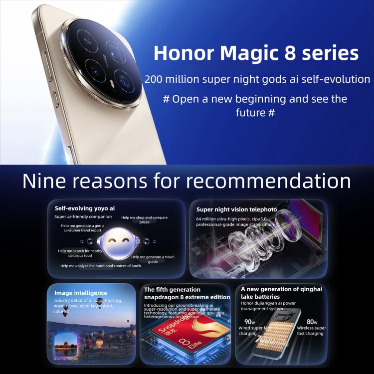 Honor Magic8 Pro, 16GB+1TB, Screen Fingerprint, 6.71 inch MagicOS 10.0 / Android 16 Snapdragon 8 Elite Gen 5 Octa Core, Network: 5G, NFC, OTG