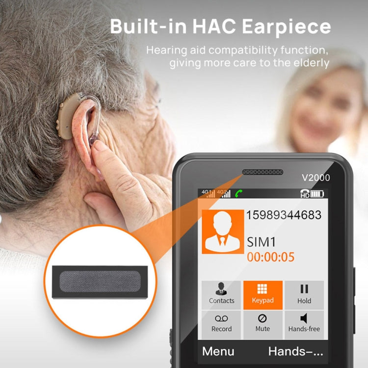 UNIWA V2000 Elder Keypad Phone, 2.4 inch Unisoc T107, 1700mAh Battery, LED Flashlight, SOS, Network: 4G, EU Plug