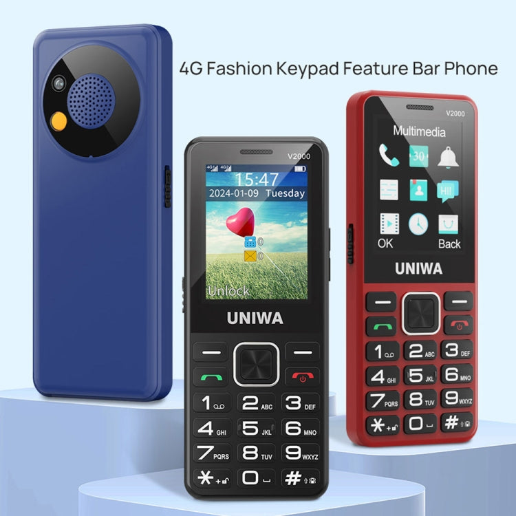 UNIWA V2000 Elder Keypad Phone, 2.4 inch Unisoc T107, 1700mAh Battery, LED Flashlight, SOS, Network: 4G, US Plug