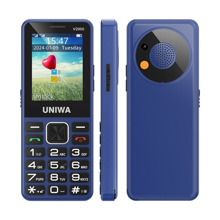 UNIWA V2000 Elder Keypad Phone, 2.4 inch Unisoc T107, 1700mAh Battery, LED Flashlight, SOS, Network: 4G, AU Plug