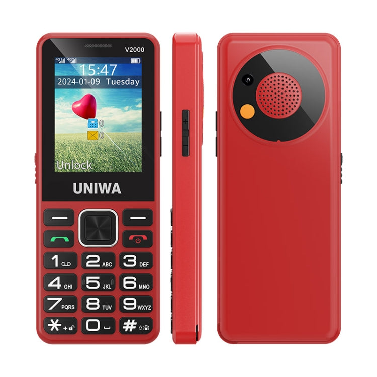 UNIWA V2000 Elder Keypad Phone, 2.4 inch Unisoc T107, 1700mAh Battery, LED Flashlight, SOS, Network: 4G, AU Plug