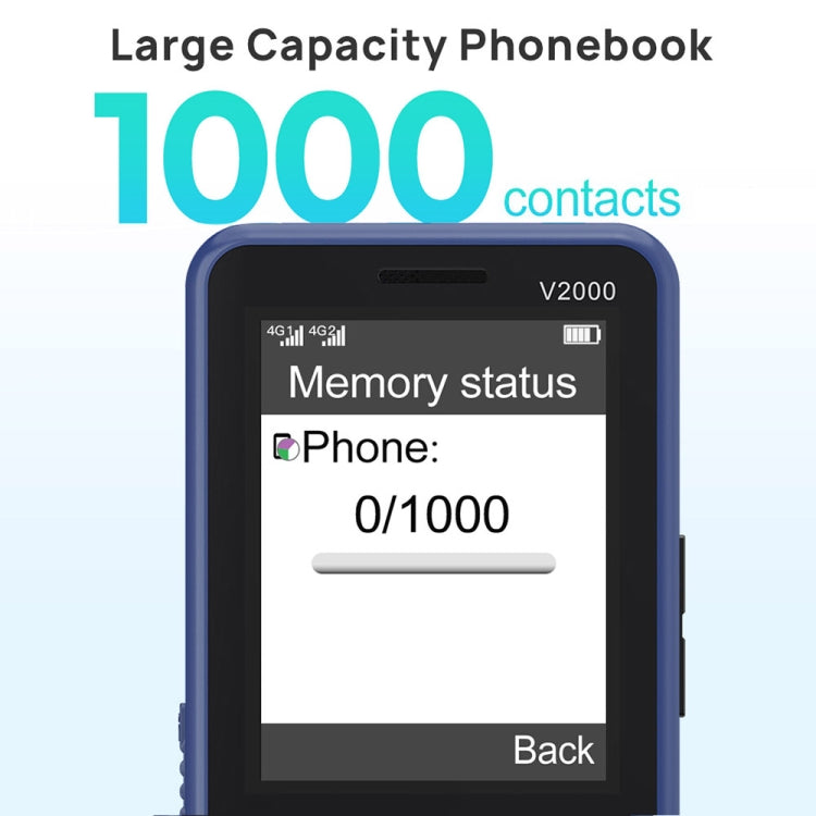 UNIWA V2000 Elder Keypad Phone, 2.4 inch Unisoc T107, 1700mAh Battery, LED Flashlight, SOS, Network: 4G, AU Plug