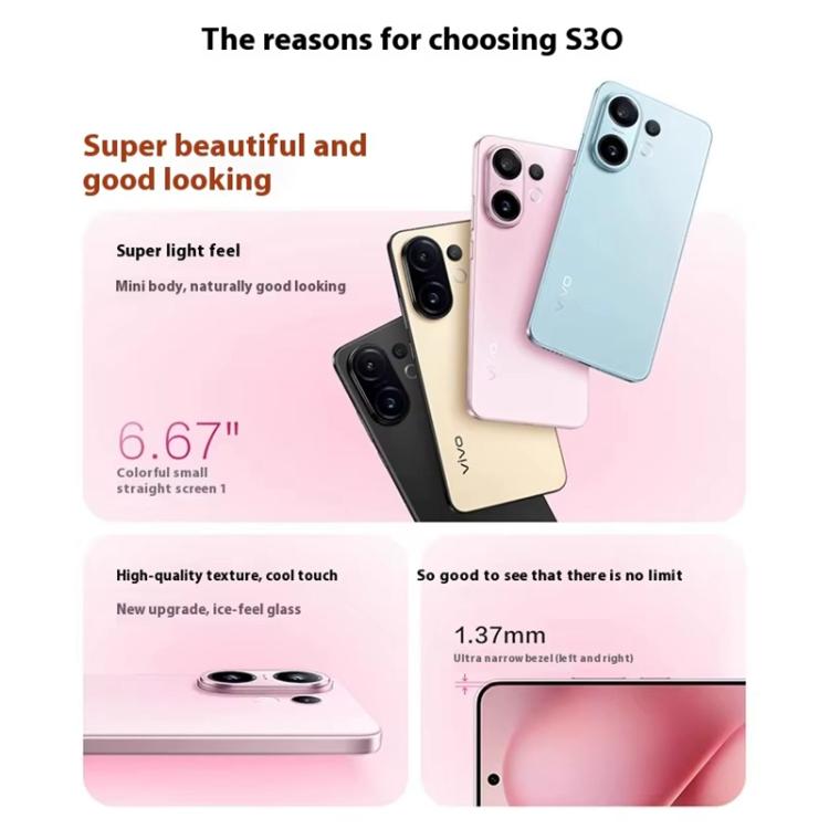 vivo S30, 16GB+512GB, Screen Fingerprint, 6.67 inch Android 15 Snapdragon 7 Gen 4 Octa Core, OTG, NFC, Network: 5G, Support Google Play