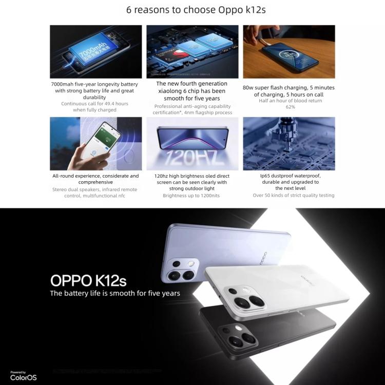 OPPO K12s 5G, 12GB+512GB, Screen Fingerprint, 6.67 inch ColorOS 15.0 Snapdragon Gen 4 Octa Core, NFC, Network: 5G