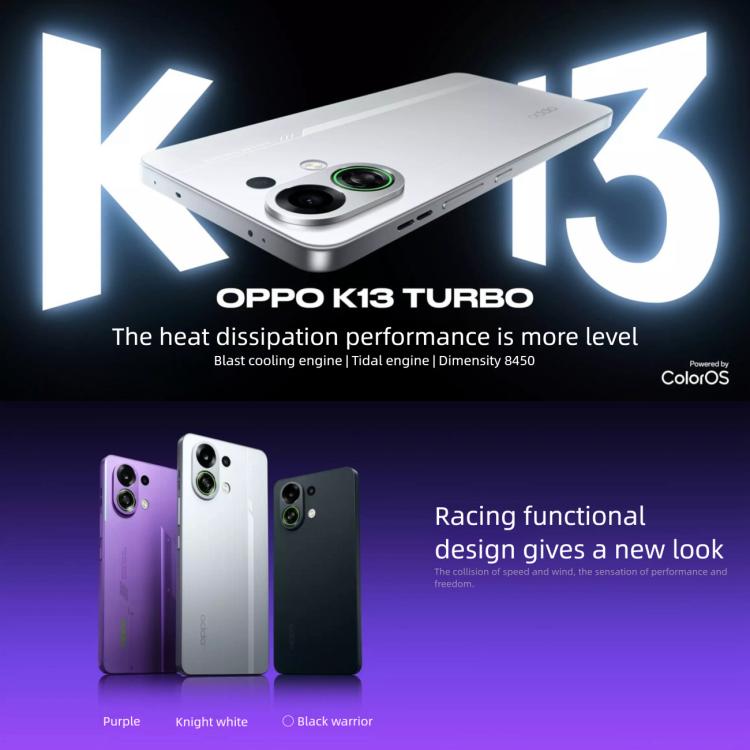 OPPO K13 Turbo, 12GB+512GB, Screen Fingerprint, 6.8 inch ColorOS 15.0 MediaTek Dimensity 8450 Octa Core, NFC, OTG, Network: 5G