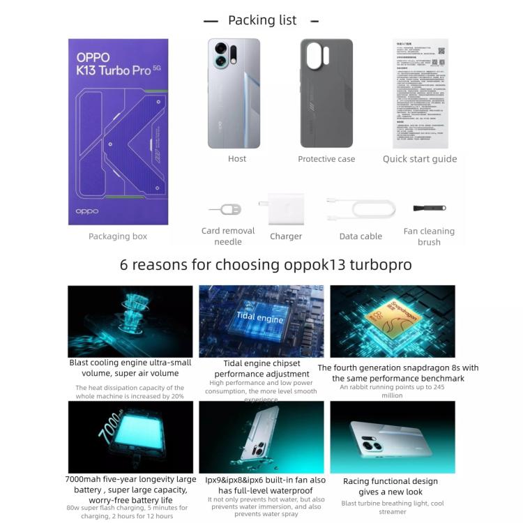 OPPO K13 Turbo Pro 5G, 12GB+256GB, Screen Fingerprint, 6.8 inch ColorOS 15.0 Snapdragon 8s Gen 4 Octa Core, NFC, OTG, Network: 5G