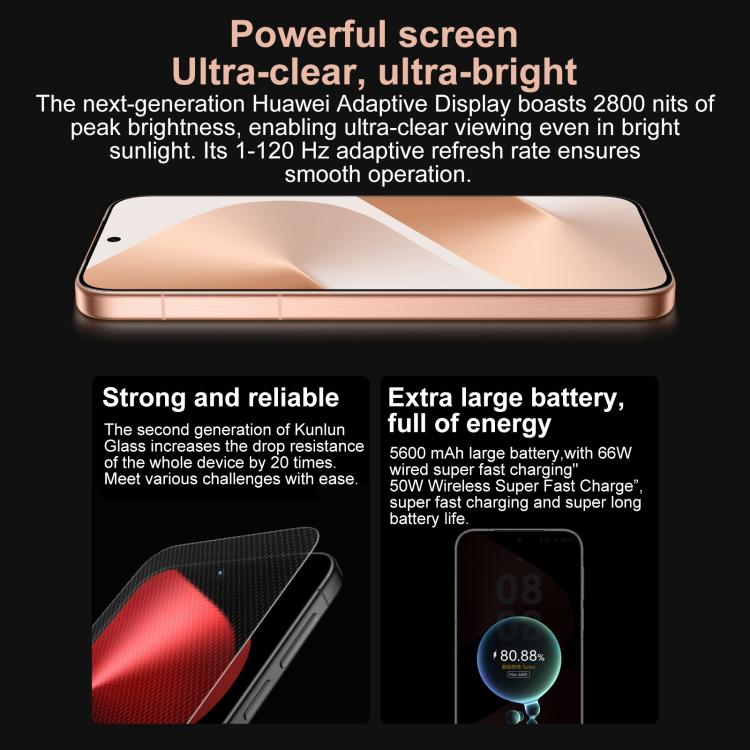 HUAWEI Pura 80, 12GB+512GB, Side Fingerprint Identification, 6.6 inch HarmonyOS 5.1, NFC, OTG, Not Support Google Play