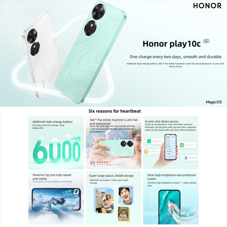 Honor Play10C, 4GB+128GB, Side Fingerprint, 6.61 inch MagicOS 9.0 Android 15 Dimensity 6300 Octa Core, Network: 5G, OTG