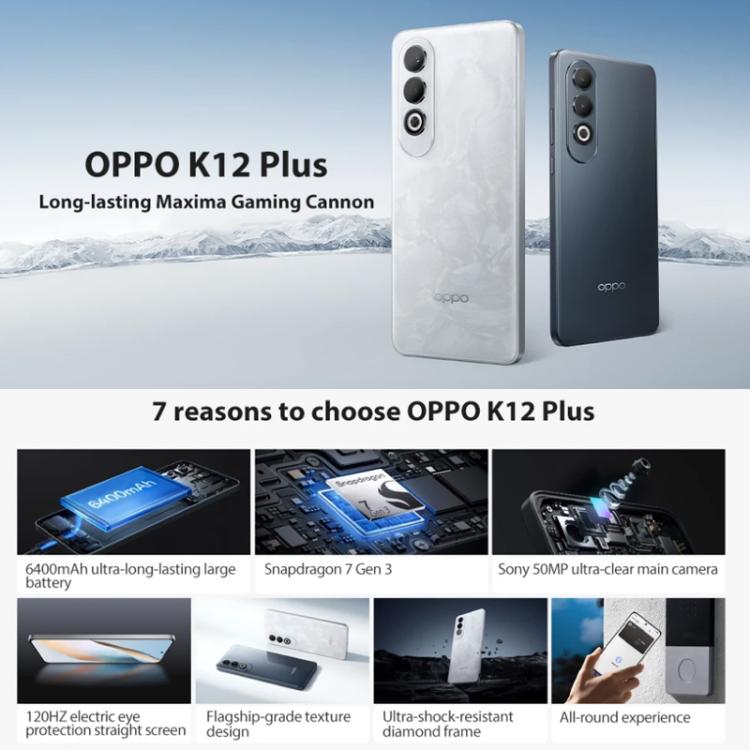 OPPO K12 Plus, 12GB+256GB, Screen Fingerprint, 6.7 inch ColorOS 14.0 Qualcomm Snapdragon 7 Gen 3 Octa Core, OTG, NFC, Network: 5G