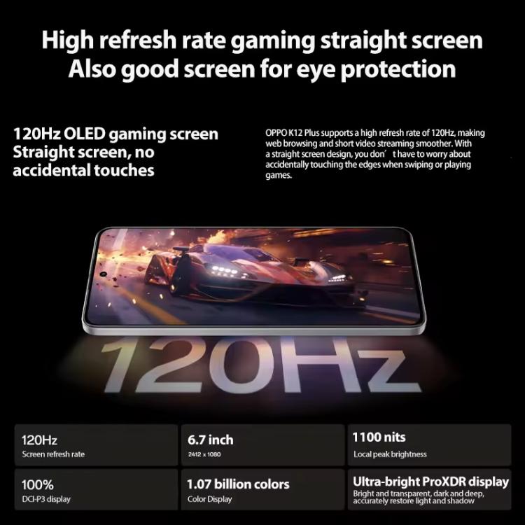 OPPO K12 Plus, 12GB+256GB, Screen Fingerprint, 6.7 inch ColorOS 14.0 Qualcomm Snapdragon 7 Gen 3 Octa Core, OTG, NFC, Network: 5G