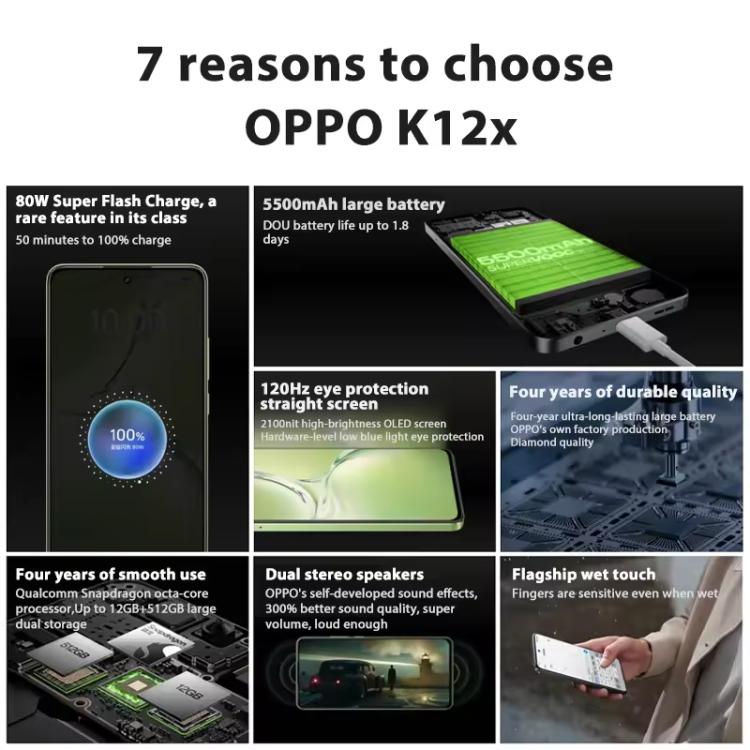 OPPO K12x 5G, 8GB+128GB, Screen Fingerprint,  6.67 inch ColorOS 14.0 Qualcomm Snapdragon 695 5G Octa Core, OTG, Network: 5G