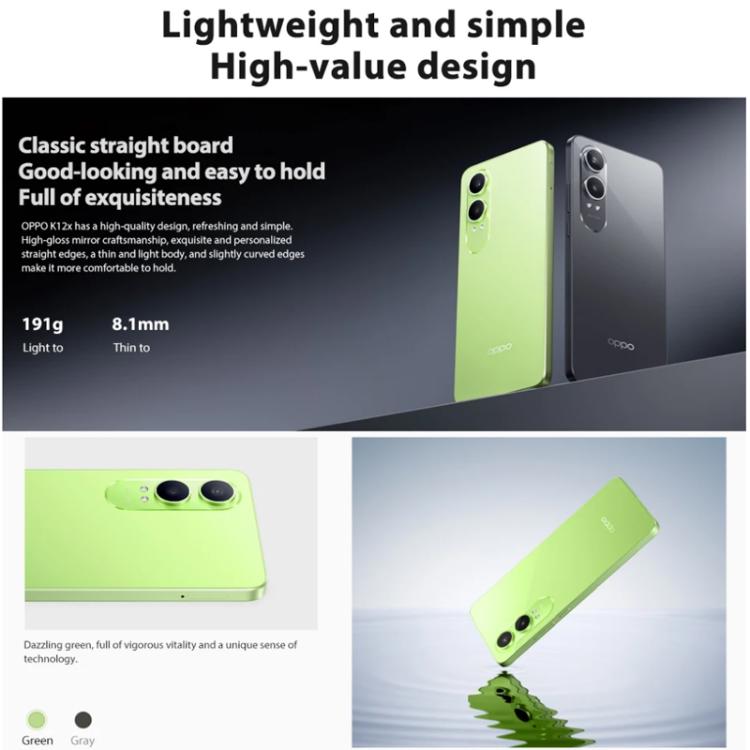 OPPO K12x 5G, 12GB+512GB, Screen Fingerprint,  6.67 inch ColorOS 14.0 Qualcomm Snapdragon 695 5G Octa Core, OTG, Network: 5G