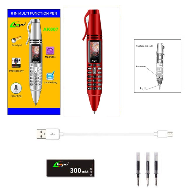 Multifunctional Remote Noise Reduction Back-clip Recording Pen with 0.96 inch Color Screen, Dual SIM Dual Standby, Support Bluetooth, GSM, LED Light, Handwriting