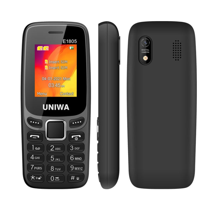 UNIWA E1805, 1.77 inch, SC6531E, 21 Keys, Support Bluetooth, Torch, FM, MP3, MP4, GSM, Dual SIM