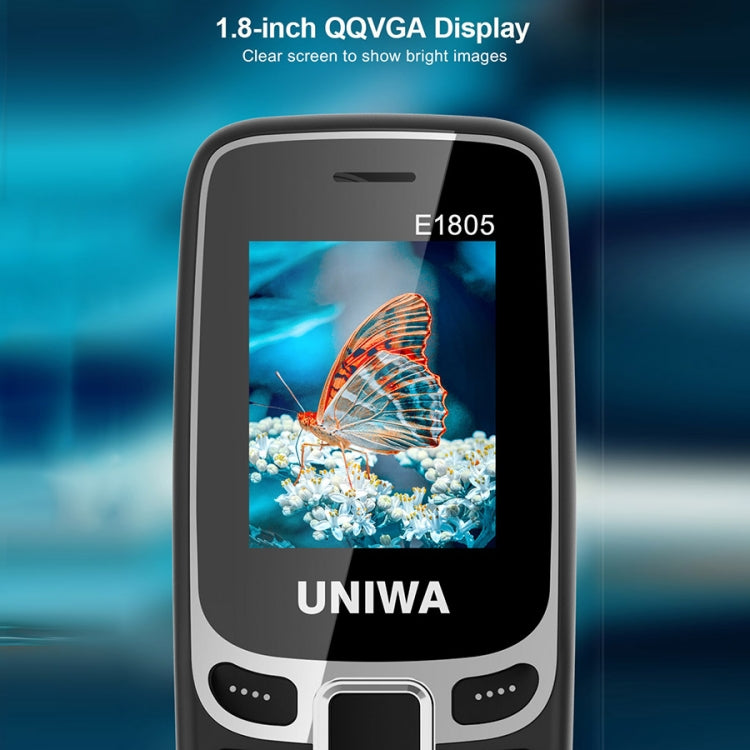 UNIWA E1805, 1.77 inch, SC6531E, 21 Keys, Support Bluetooth, Torch, FM, MP3, MP4, GSM, Dual SIM