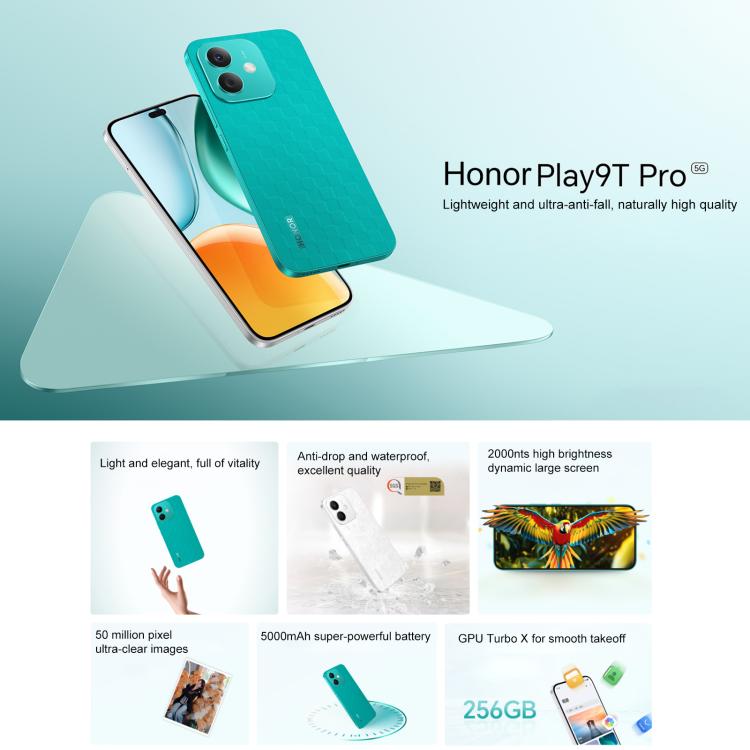 Honor Play9T Pro, 8GB+256TB, Screen Fingerprint, 6.7 inch MagicOS 8.0 Android 14.0 Dimensity 6080 Octa Core, Network: 5G, OTG