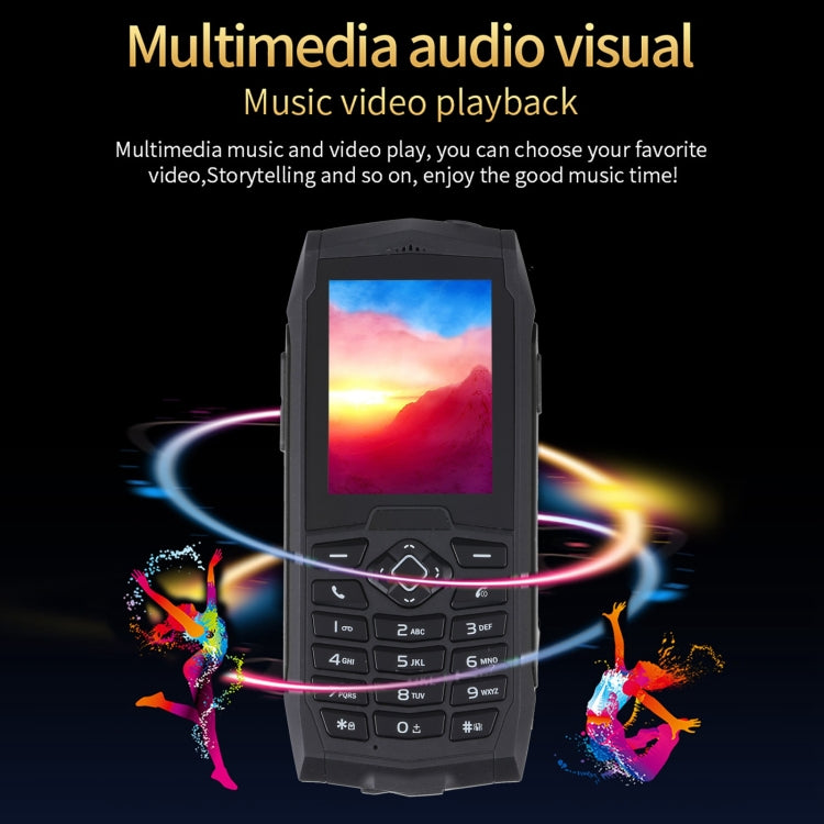 IP68 Waterproof Dustproof Shockproof, 2.4 inch, MTK6261D, 2000mAh Battery, Loud Box Speaker, FM, Network: 2G, Dual SIM