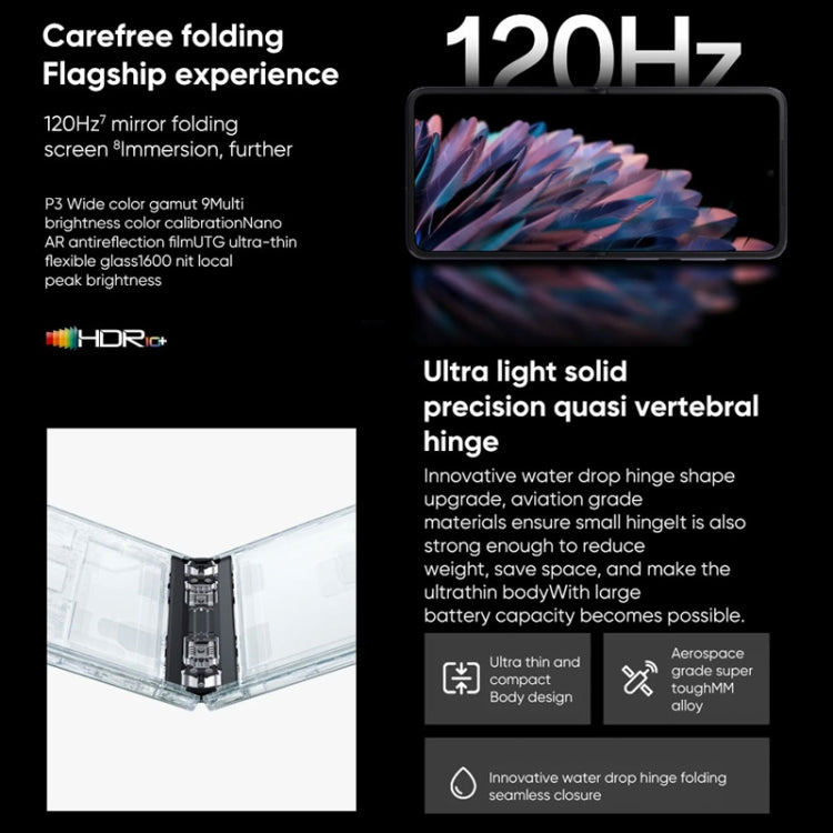 Dual Rear Cameras, Face ID & Side Fingerprint Identification, 6.8 inch + 3.26 inch Screen, ColorOS 13 Dimensity 9000+ Octa Core up to 3.2GHz, Support Google Play