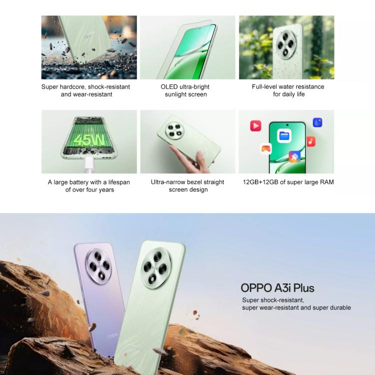 OPPO A3i Plus, 12GB+512GB, Screen Fingerprint,  6.7 inch ColorOS 14.0 Qualcomm Snapdragon 695 5G Octa Core, OTG, Network: 5G