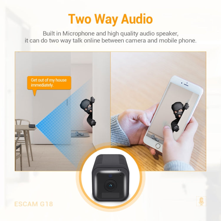 ESCAM G18 1080P Full HD Rechargeable Battery WiFi IP Camera, Support Night Vision / PIR Motion Detection / TF Card / Two Way Audio