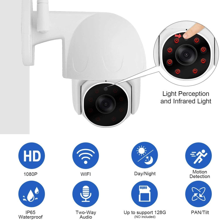 Tuya QX45 1080P Full HD IP65 Waterproof 2.4G Wireless IP Camera, Support Amazon Alexa & Google Home & Motion Detection & Two-way Audio & Night Vision & TF Card, US Plug