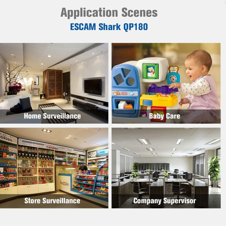 ESCAM Shark QP180 960P 360 Degrees Fisheye Lens 1.3MP WiFi IP Camera, Support Motion Detection / Night Vision, IR Distance: 10m