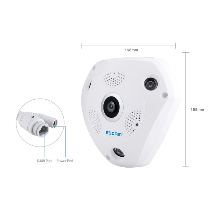 ESCAM Shark QP180 960P 360 Degrees Fisheye Lens 1.3MP WiFi IP Camera, Support Motion Detection / Night Vision, IR Distance: 10m