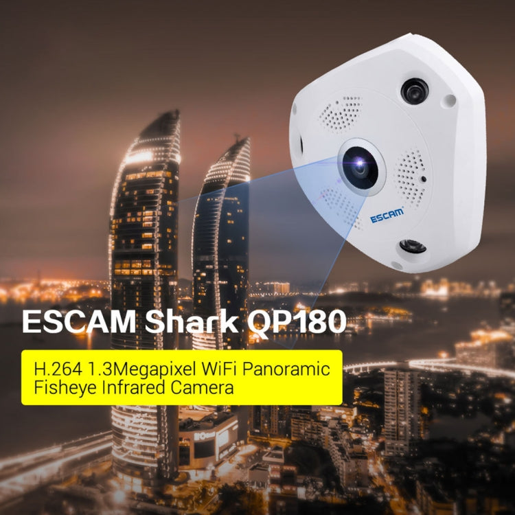 ESCAM Shark QP180 960P 360 Degrees Fisheye Lens 1.3MP WiFi IP Camera, Support Motion Detection / Night Vision, IR Distance: 10m