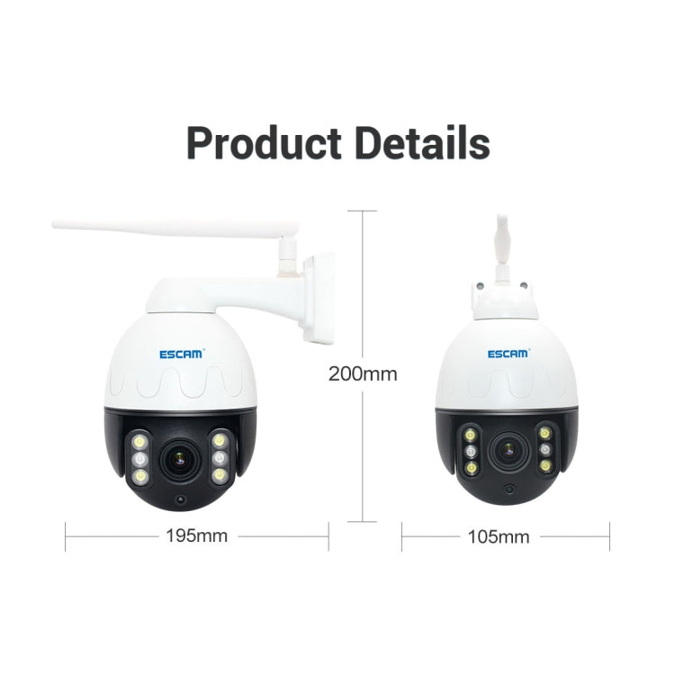 ESCAM Q5068 H.265 5MP Pan / Tilt / 4X Zoom WiFi Waterproof IP Camera, Support ONVIF Two Way Talk & Night Vision, AU Plug