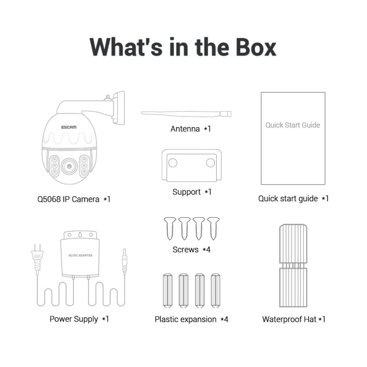 ESCAM Q5068 H.265 5MP Pan / Tilt / 4X Zoom WiFi Waterproof IP Camera, Support ONVIF Two Way Talk & Night Vision, AU Plug