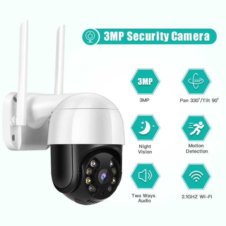 QX29 3.0MP HD WiFi IP Camera, Support Night Vision & Motion Detection & Two Way Audio & TF Card, AU Plug
