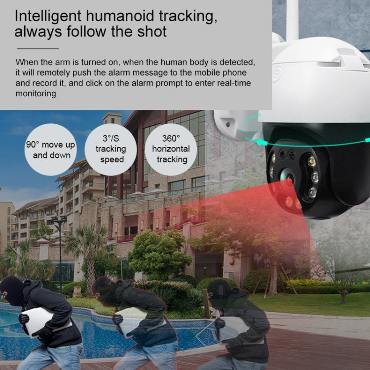 QX36 1080P 3.0MP 3.6mm Lens IP65 Waterproof PTZ 360 Degree Rotating WIFI Camera, Support Day and Night Full Color & Two-way Voice Intercom & Motion Humanoid Detection & Video Playback & 128GB TF Card, AU Plug