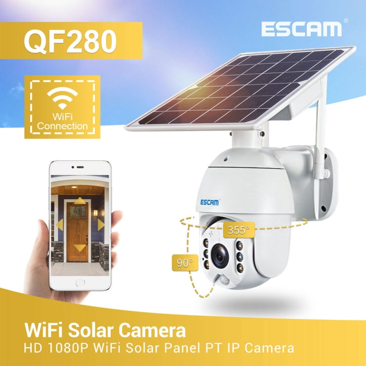 ESCAM QF280 HD 1080P IP66 Waterproof WiFi Solar Panel PT IP Camera without Battery, Support Night Vision / Motion Detection / TF Card / Two Way Audio