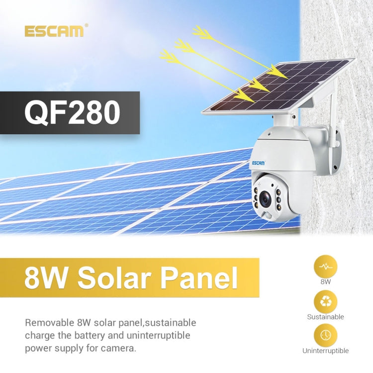 ESCAM QF280 HD 1080P IP66 Waterproof WiFi Solar Panel PT IP Camera without Battery, Support Night Vision / Motion Detection / TF Card / Two Way Audio