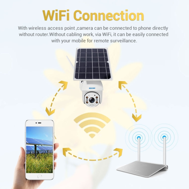 ESCAM QF280 HD 1080P IP66 Waterproof WiFi Solar Panel PT IP Camera with Battery, Support Night Vision / Motion Detection / TF Card / Two Way Audio