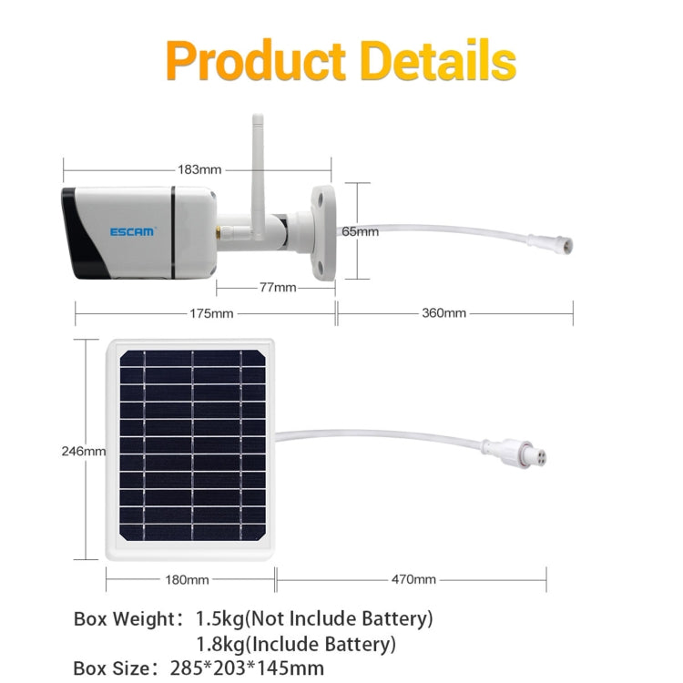 ESCAM QF320 HD 1080P 4G Solar Panel IP Camera, Support Night Vision & TF Card & PIR Motion Detection & Two Way Audio