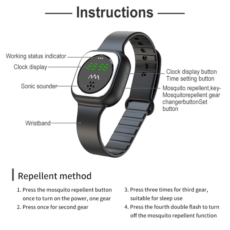 F9 Outdoor Silica Gel Mosquito Repellent Wristband with Clock