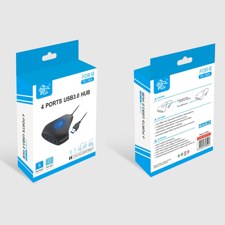 KJH P5-015 4 in 1 Hub Converter USB 3.0 Blue Light Expansion Adapter Splitter Charger Connector Splitter For PS5 / Xbox Series X