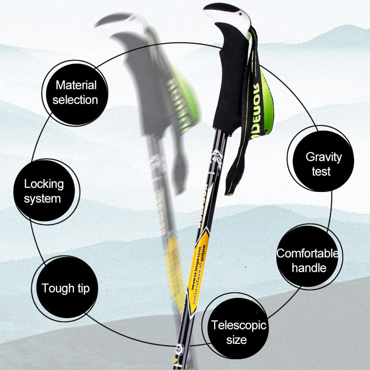 KODENOR Outdoor Mountaineering Portable Foldable Carbon Fibre Straight Handle Alpenstocks Trekking Poles, Length : 63-135CM