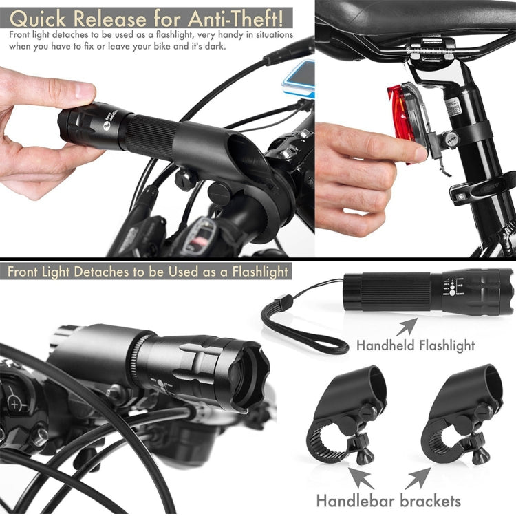 5W Mountain Bike Headlight Charging Zoom Glare Waterproof Flashlight Set Car Headlight + Taillight (Set Five)