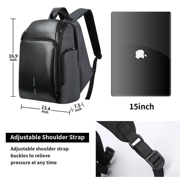 Bopai 851-010128 Business Anti-theft Waterproof Large Capacity Double Shoulder Bag,with USB Charging Port, Size: 34x19x43cm