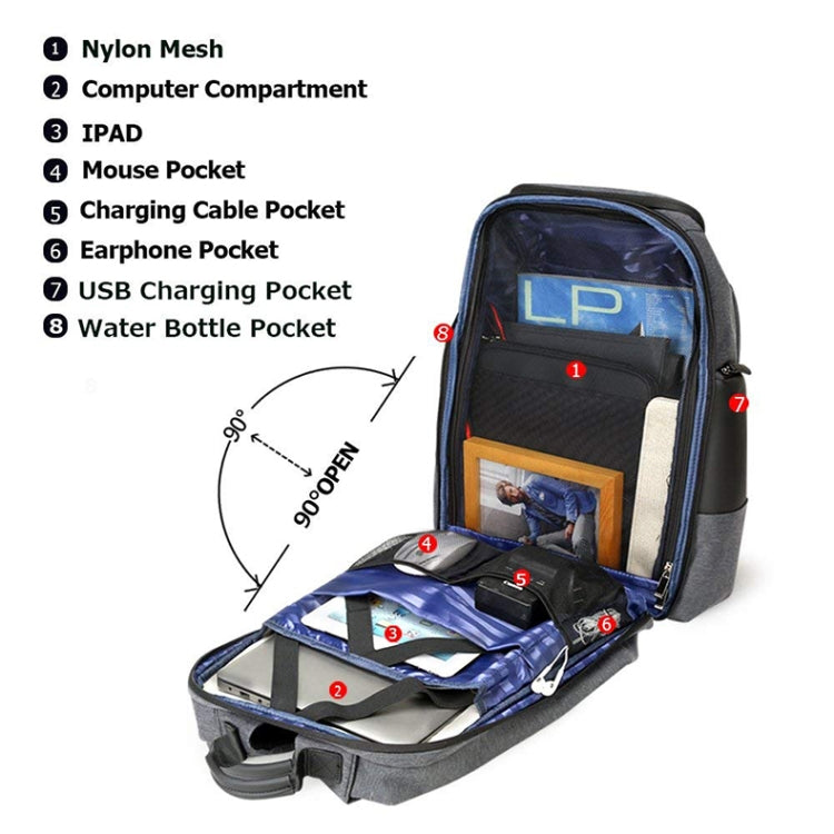 Bopai 851-014518 Business Waterproof Three-layer Large Capacity Double Shoulder Bag,with USB Charging Port, Size: 37x21x47.5cm