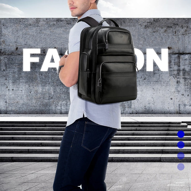 Bopai 851-019811 Large Capacity Anti-theft Waterproof Leathar Backpack Laptop Tablet Bag for 15.6 inch and Below, with USB Charging Port