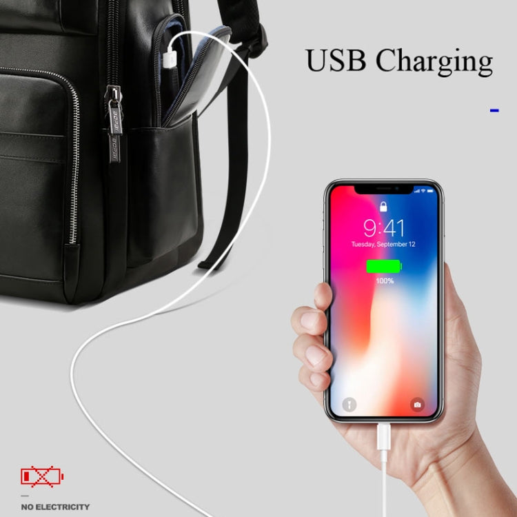 Bopai 851-01981A Top-grain Leather Business Travel Anti-theft Man Backpack, Size: 35x26x44cm