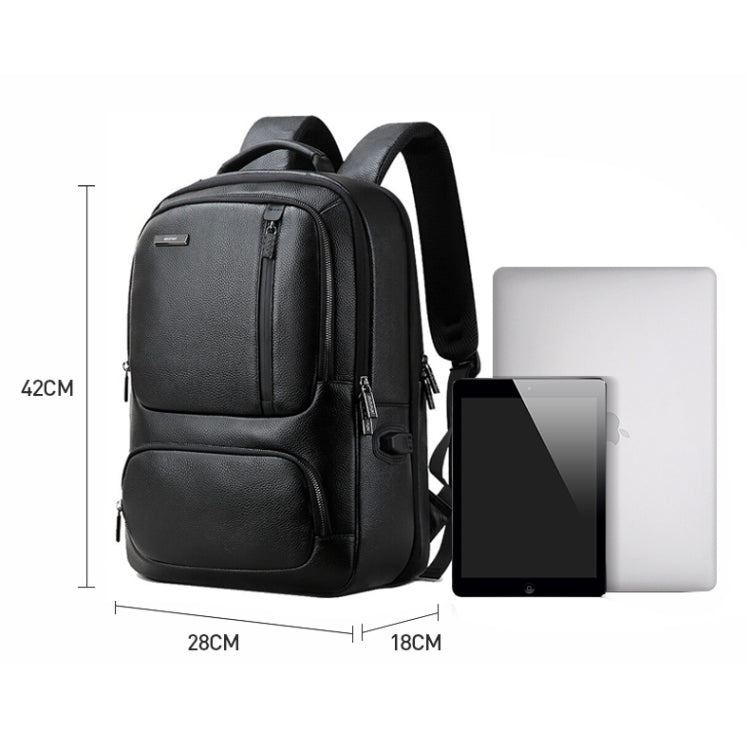 Bopai 851-023911 Top-grain Leather Business Breathable Anti-theft Man Backpack, Size: 28x18x42cm