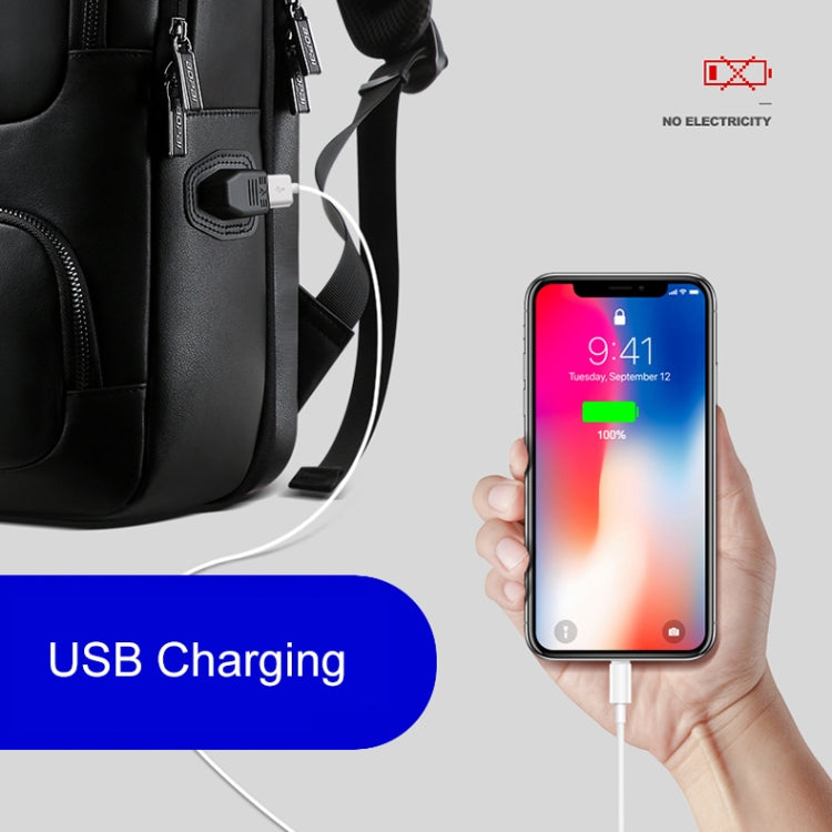 Bopai 851-023911 Top-grain Leather Business Breathable Anti-theft Man Backpack, Size: 28x18x42cm