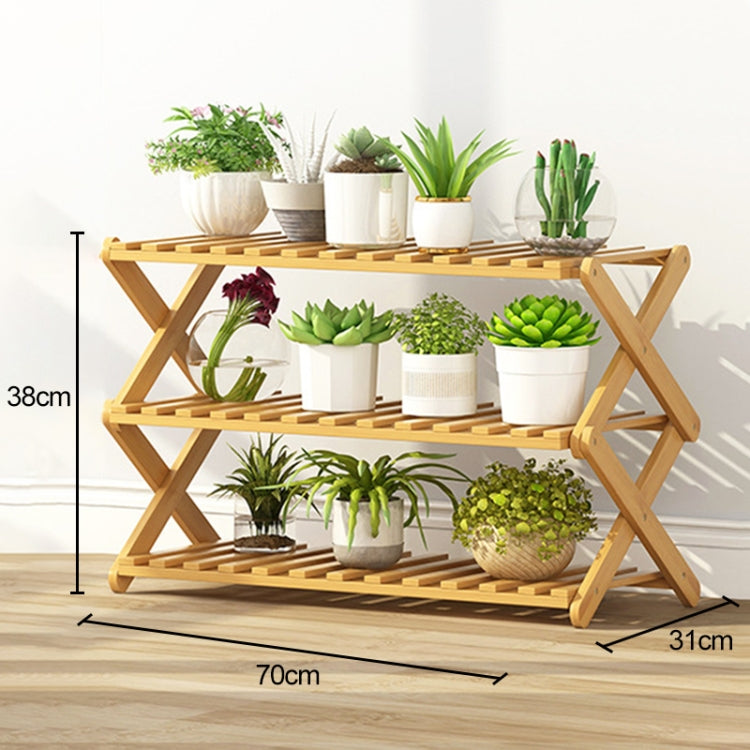 3-Layer Balcony Living Room Collapsible Solid Wood Flower Stand Potted Planting Shelves, Length: 70cm